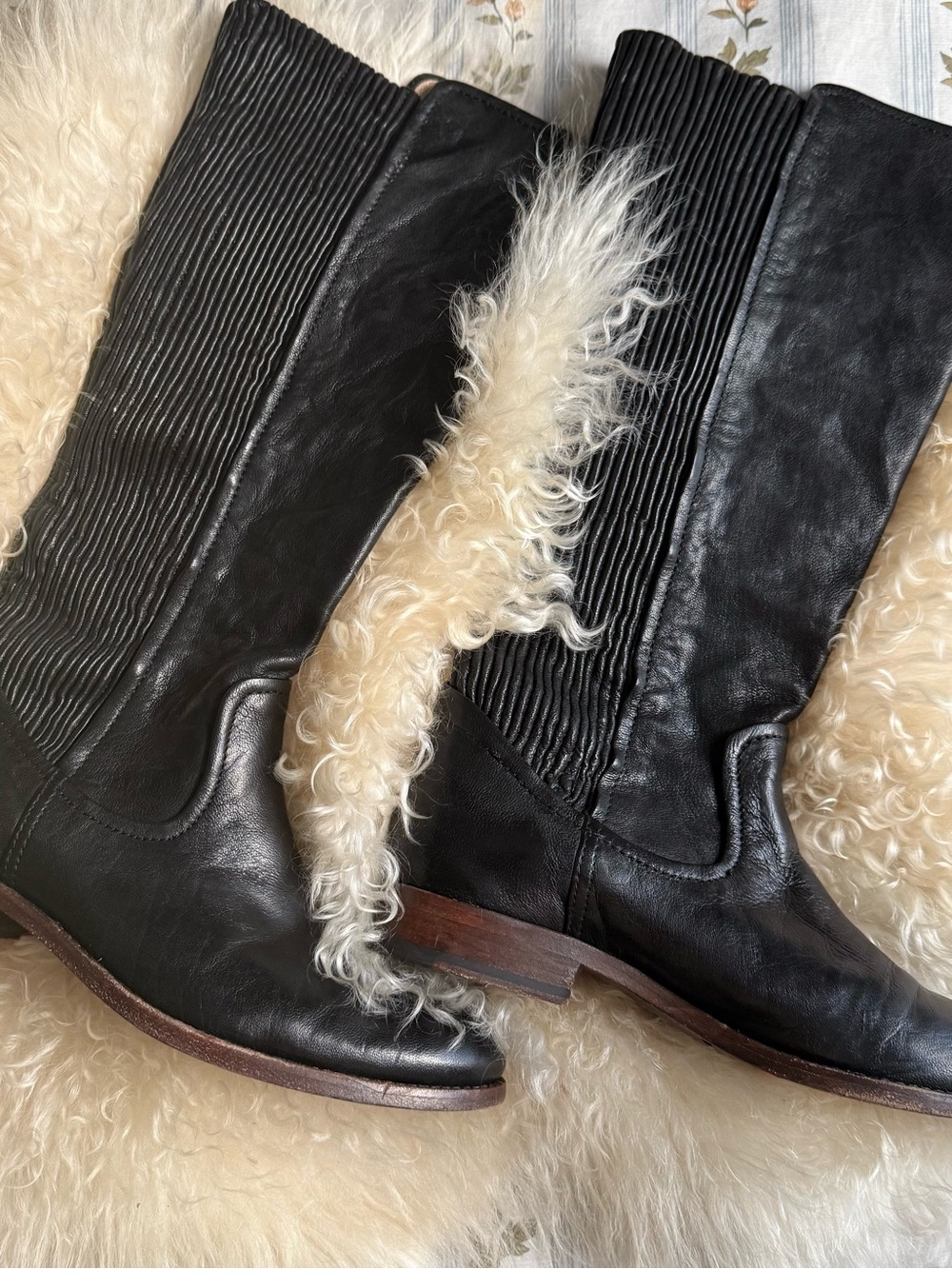 Frye Black Leather Mellisa scrunch Knee High Boots